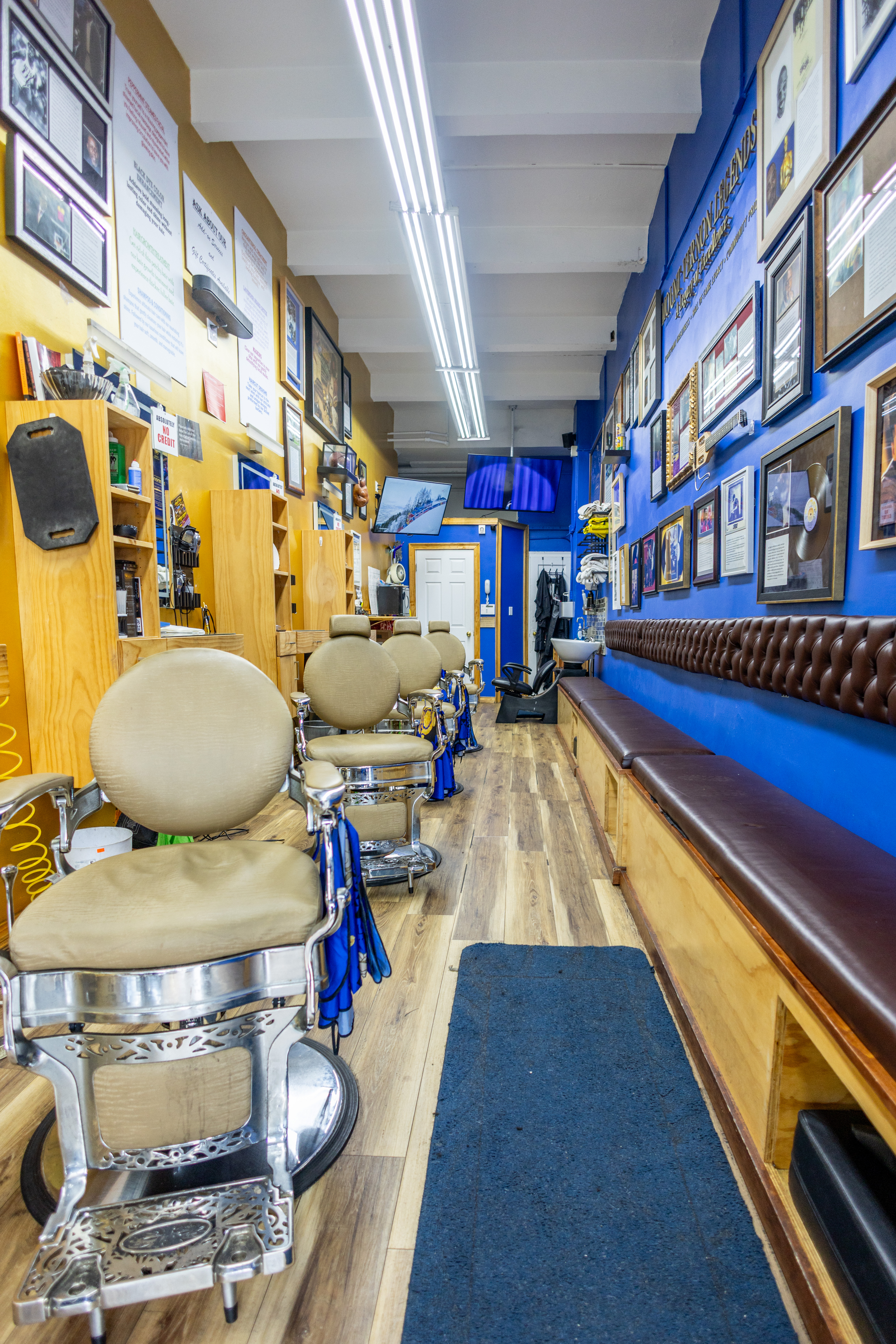 Interior of B. Sharp Hair Art barbershop in Mount Vernon, New York